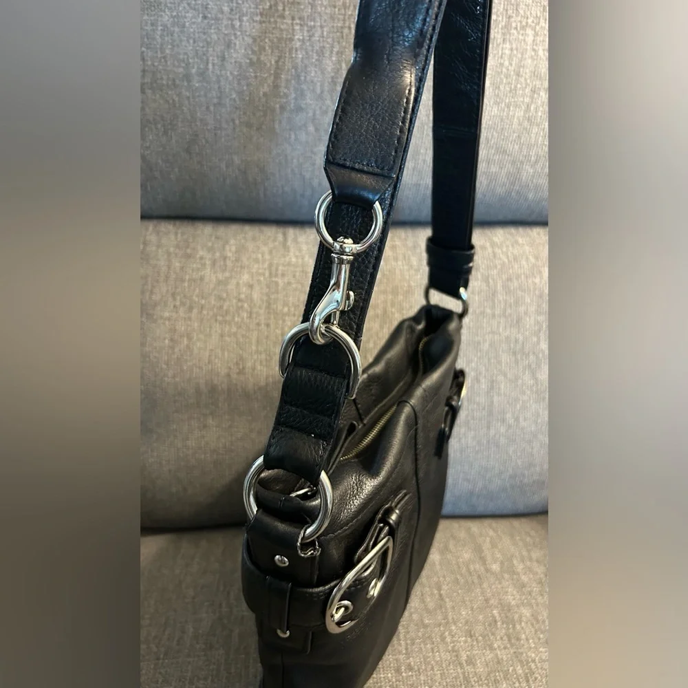 Coach Soho Black Leather Shoulder Convertible Strap Bag with Silver Hardware